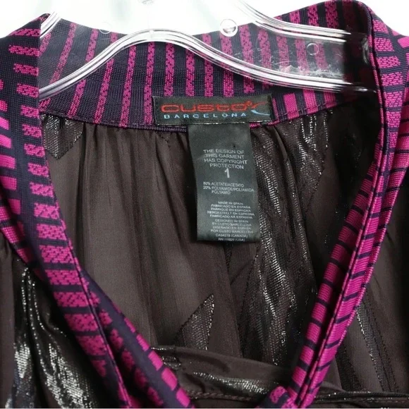 Custo Barcelona burgundy blouse unique designer top geometric print batwing tie